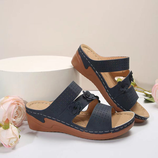 Damen Komfortable Keil-Pantoletten mit floralem Design R&B