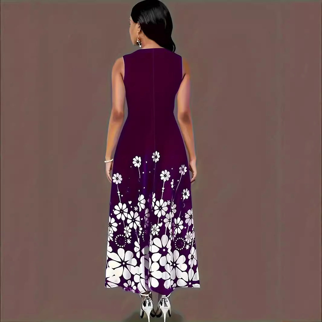 Damen Maxikleid mit floralen Akzenten und seitlichen Eingrifftaschen R&B