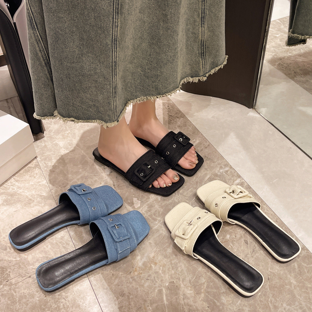 Damen Modische Riemensandalen mit Schnallenverschluss