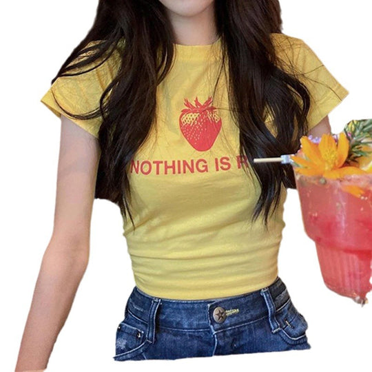 Damen Kreatives Grafik T-Shirt mit Erdbeer-Motiv R&B