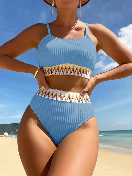 Damen Hochtaillierter Bikini mit geometrischem Muster R&B