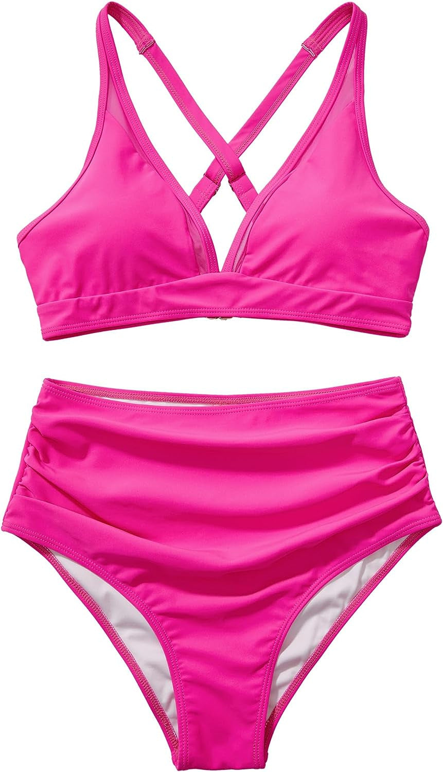 Damen Sportliches Bikini-Set mit verschränkten Trägern und hohem Schnitt R&B