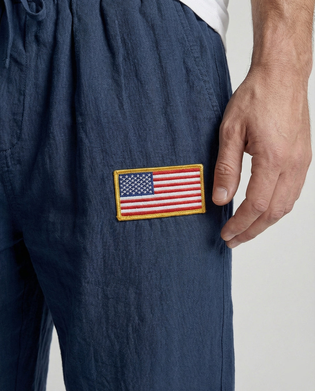 Herren Bequeme Freizeithose mit elastischem Bund und USA-Flaggenapplikation R&B