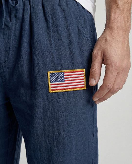 Herren Bequeme Freizeithose mit elastischem Bund und USA-Flaggenapplikation R&B