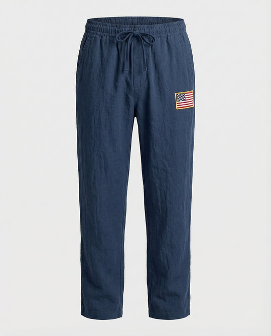 Herren Bequeme Freizeithose mit elastischem Bund und USA-Flaggenapplikation R&B