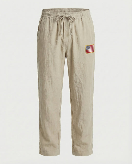 Herren Bequeme Freizeithose mit elastischem Bund und USA-Flaggenapplikation R&B