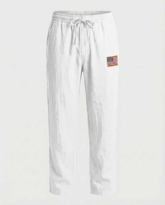 Herren Bequeme Freizeithose mit elastischem Bund und USA-Flaggenapplikation R&B