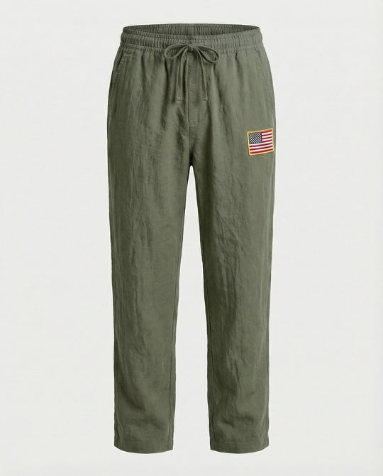 Herren Bequeme Freizeithose mit elastischem Bund und USA-Flaggenapplikation R&B