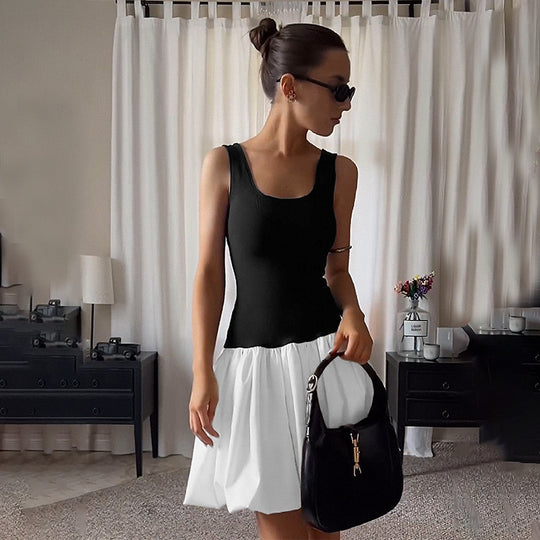 Damen Elegantes Trägerkleid mit Zierfalten und quadratischem Ausschnitt R&B