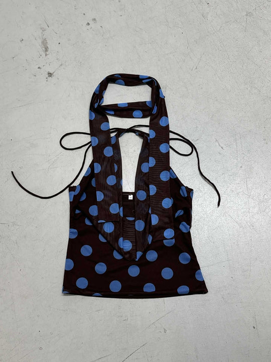 Damen ärmelloses Oberteil mit einzigartigem polka-dot Design und verstellbarem Halspartie R&B