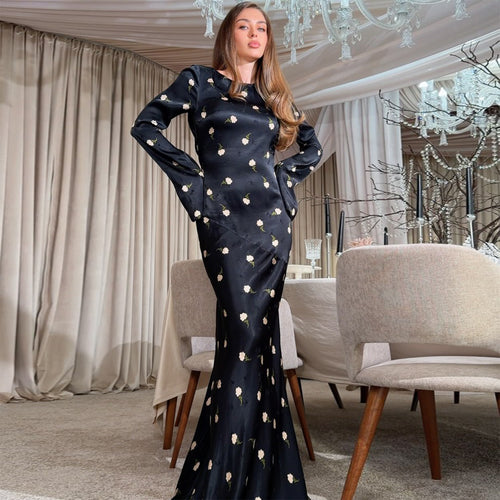 Damen Maxikleid mit elegantem Blumendruck und voluminösen Ärmeln R&B
