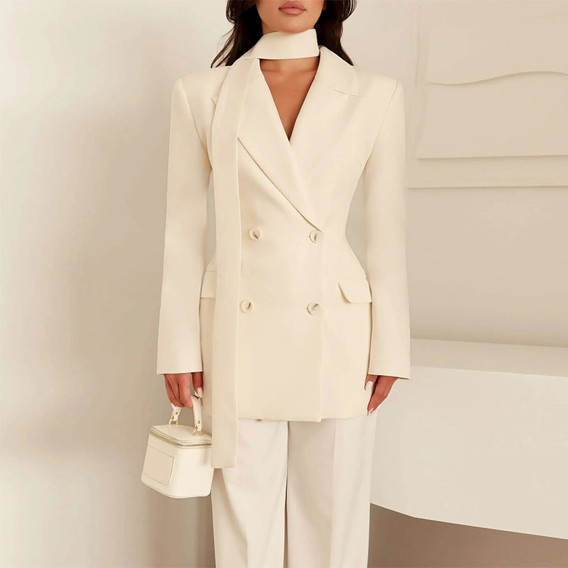 Damen eleganter taillierter Blazer mit Schal R&B