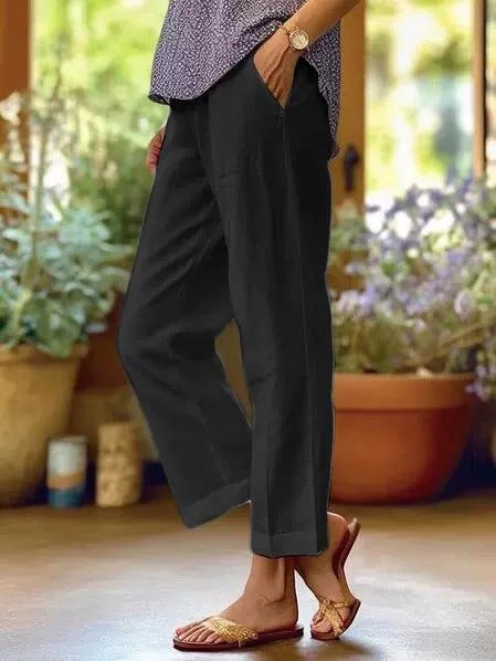 Damen Leinenhose mit weitem Schnitt und praktischen Taschen R&B