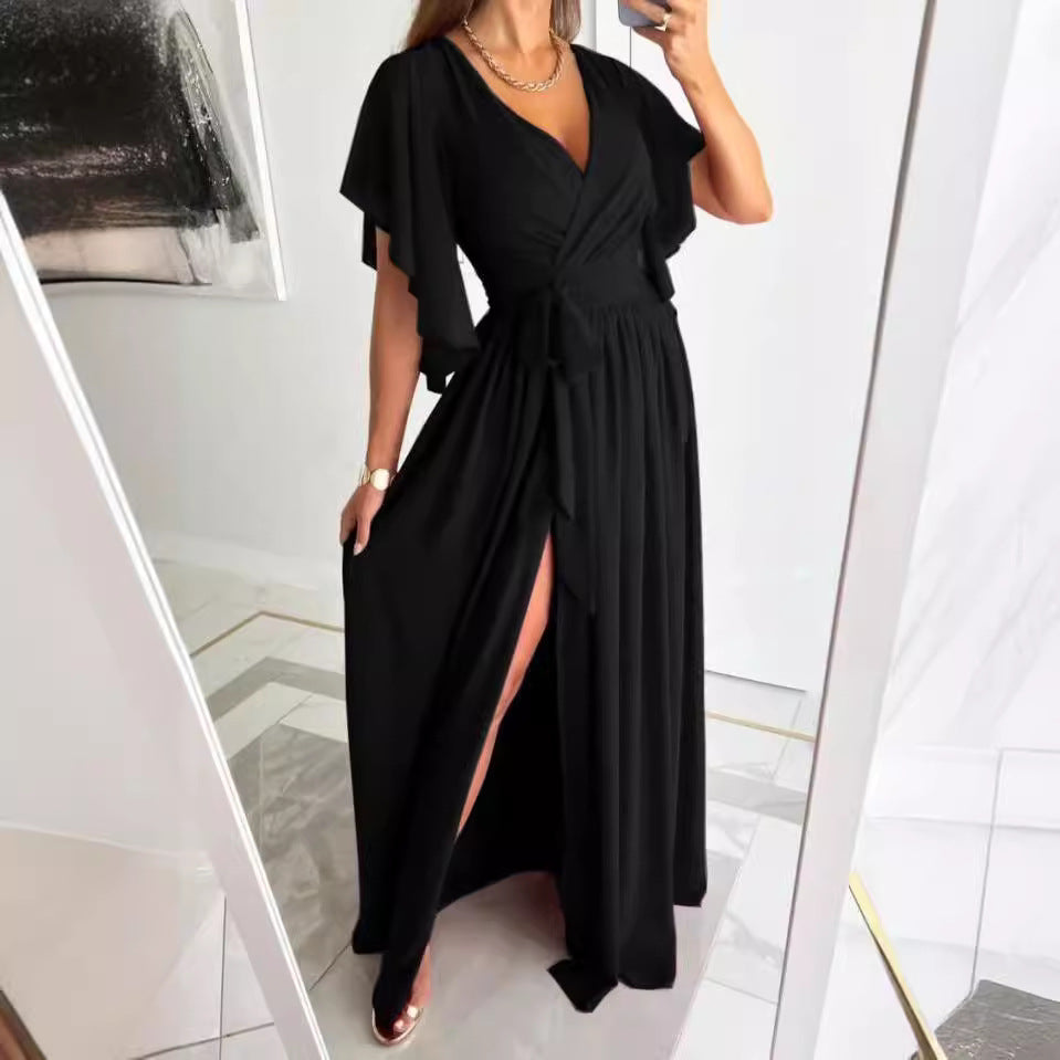 Damen Elegantes Maxikleid mit voluminösen Ärmeln und schickem Beinschlitz R&B