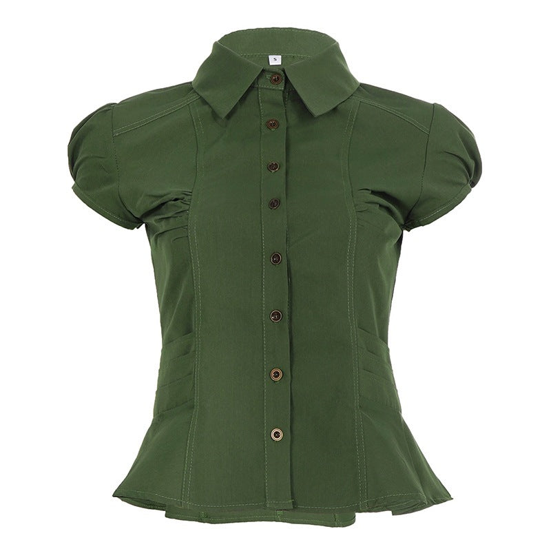 Damen elegante Bluse mit Puffärmeln und Taillierung R&B