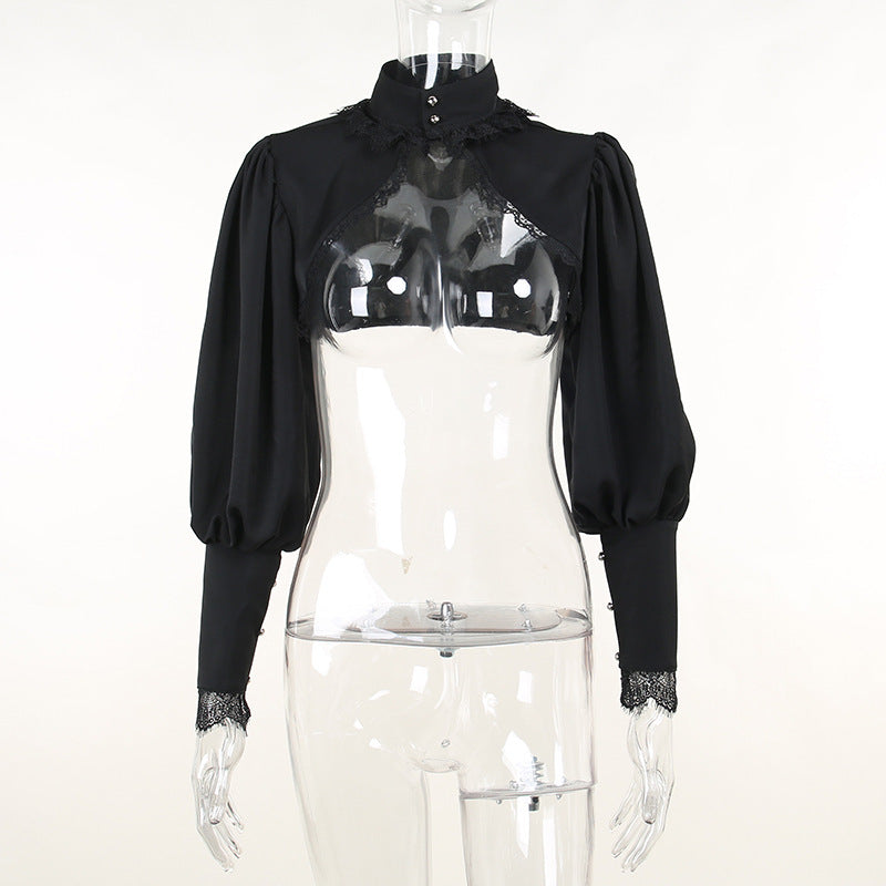Damen figurbetonte Bluse mit Rüschendetails und Schnürung R&B