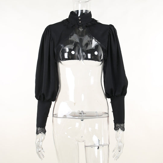Damen figurbetonte Bluse mit Rüschendetails und Schnürung R&B