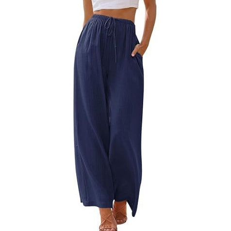 Damen nan weite Leinenhose mit elastischem Bund Kordel und Seitentaschen R&B
