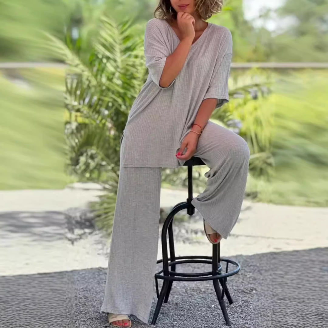 Damen Lässiges Zweiteiler-Outfit mit atmungsaktiven Materialien und eleganten Streifen Heidi-Mode