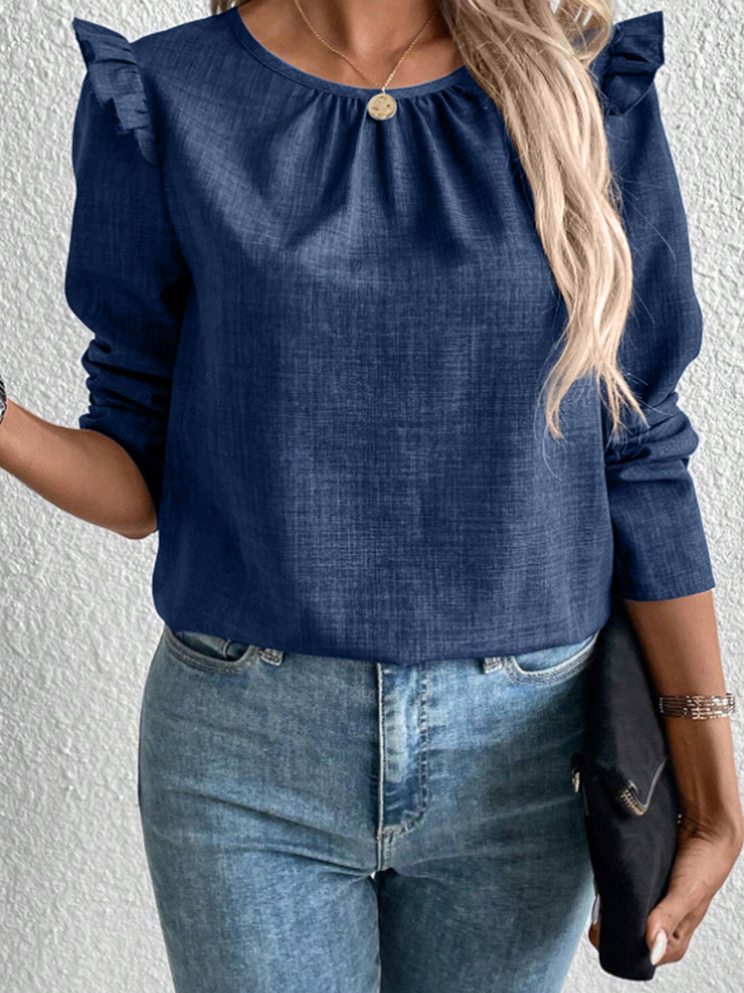 Damen Elegante Bluse mit Rüschendetails und Rundhalsausschnitt R&B