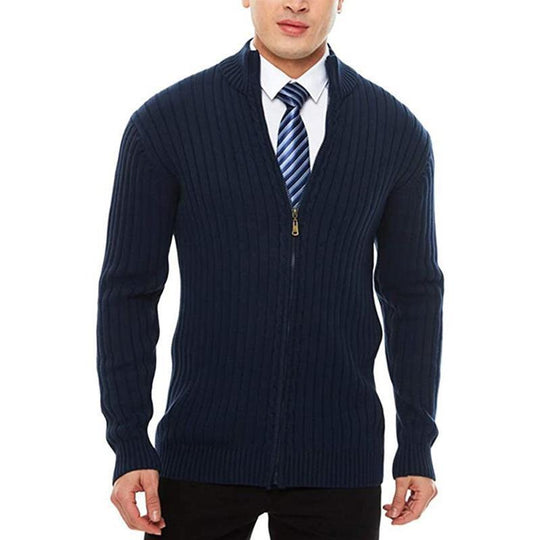 Herren Strickjacke mit hochgeschlossenem Kragen und Reißverschluss R&B
