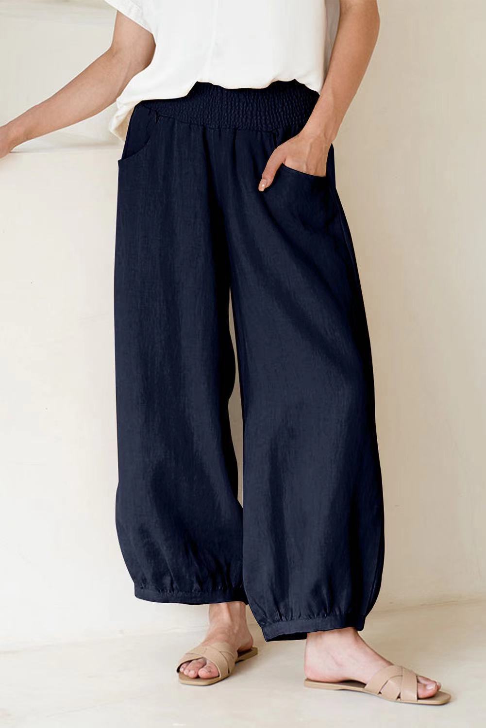 Damen weite Hose mit elastischem Bund und praktischen Seitentaschen R&B