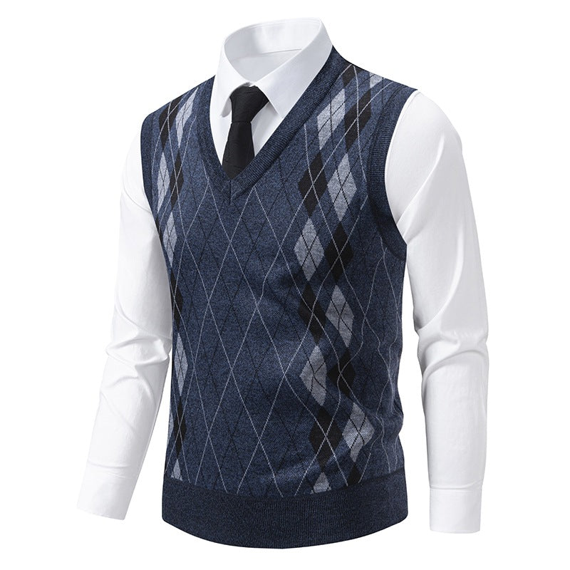 Herren eleganter V-Ausschnitt Pullunder im argyle Muster