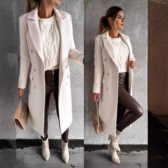 Damen Eleganter Wollmantel mit doppelter Knopfleiste R&B