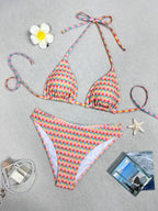 Damen Triangel-Bikini mit buntem Punktedesign und verstellbaren Bändern R&B