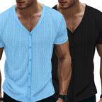 Herren Kurzarm Henley-Shirt mit strukturiertem Design und Knopfleiste R&B