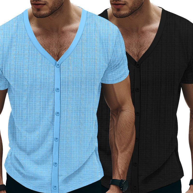 Herren Kurzarm Henley-Shirt mit strukturiertem Design und Knopfleiste R&B