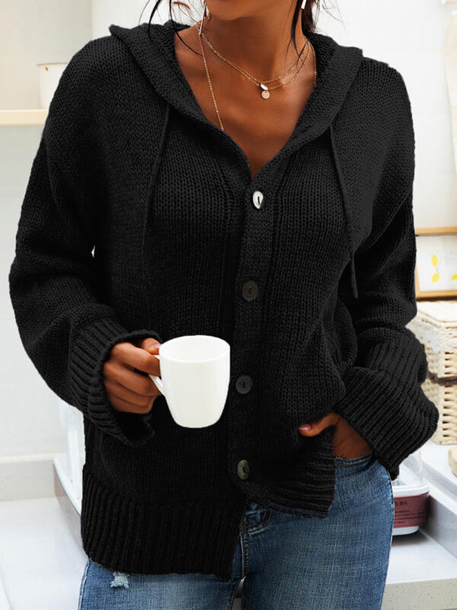 Damen kuschelige Strickjacke mit Kapuze und praktischen Taschen R&B