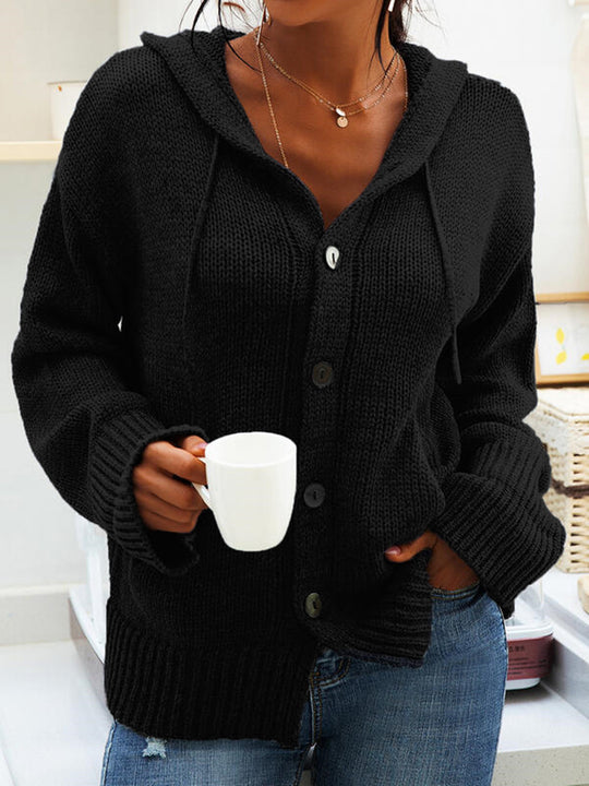 Damen kuschelige Strickjacke mit Kapuze und praktischen Taschen R&B