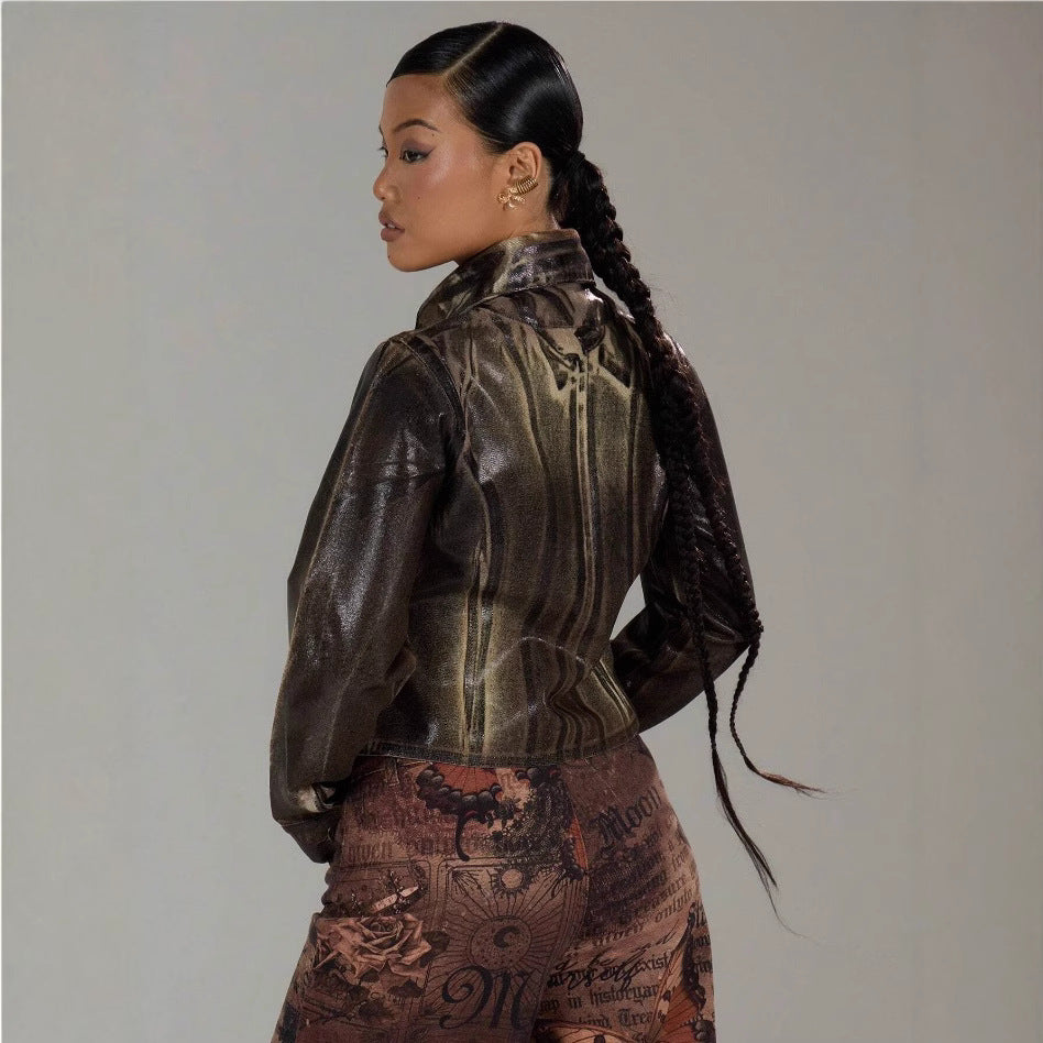 Damen modische Jacke mit strukturiertem Design und praktischen Reißverschluss R&B