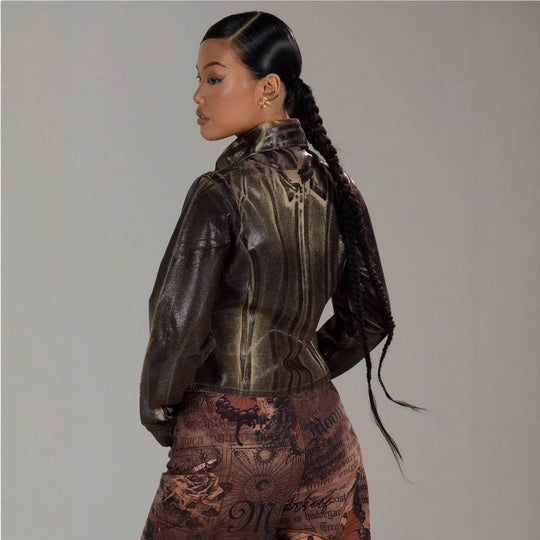 Damen modische Jacke mit strukturiertem Design und praktischen Reißverschluss R&B
