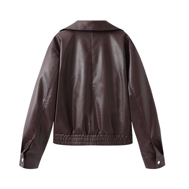 Damen Kunstleder Bikerjacke mit elastischem Bund und schlichten Taschen R&B