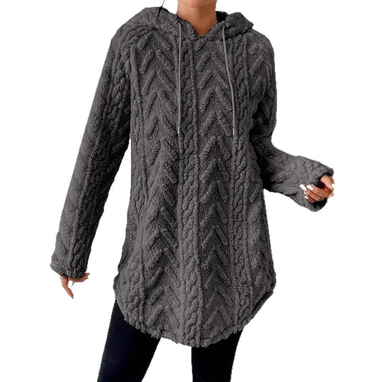 Damen Flauschiger Kapuzenpullover mit Zopfdesign R&B