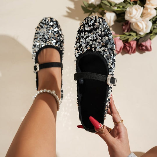 Damen Glitzernde Ballerinas mit verstellbarem Riemchen R&B