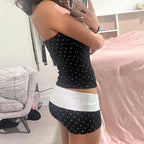 Damen Bandeau-Badeanzug mit Polka Dots und Shorts R&B