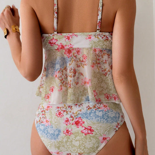Damen Tankini-Set mit floralem Oberteil und hoch taillierten Höschen R&B