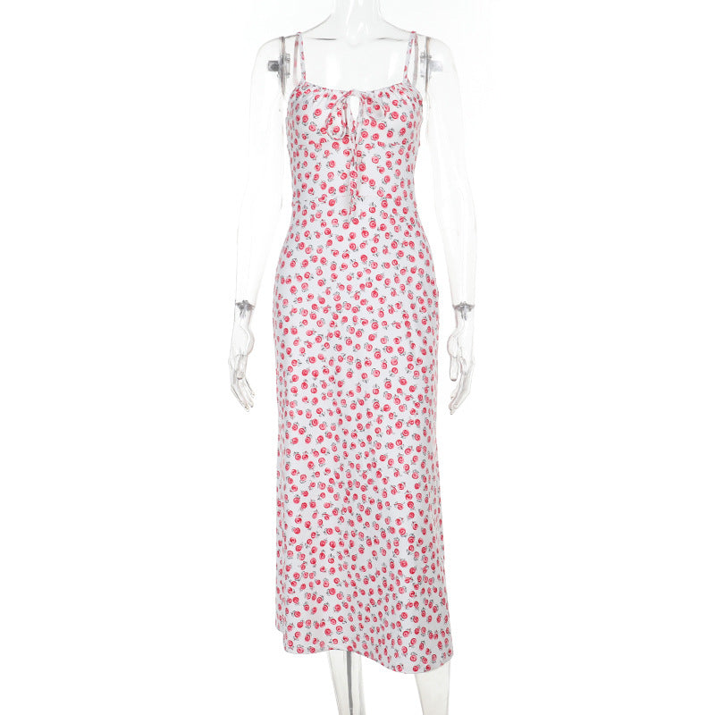 Damen Maxikleid mit floralen Akzenten und verspieltem Knotendetail R&B