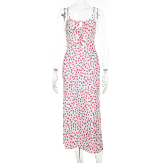 Damen Maxikleid mit floralen Akzenten und verspieltem Knotendetail R&B