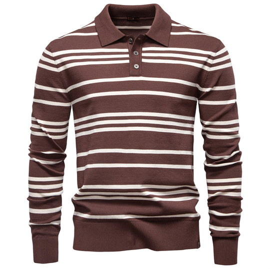 Herren Polo-Pullover mit modischem Streifenmuster und leichter Struktur R&B