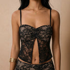 Damen nan Spitzen-Zweiteiler mit Bustier-Croptop und asymmetrischem Midirock R&B