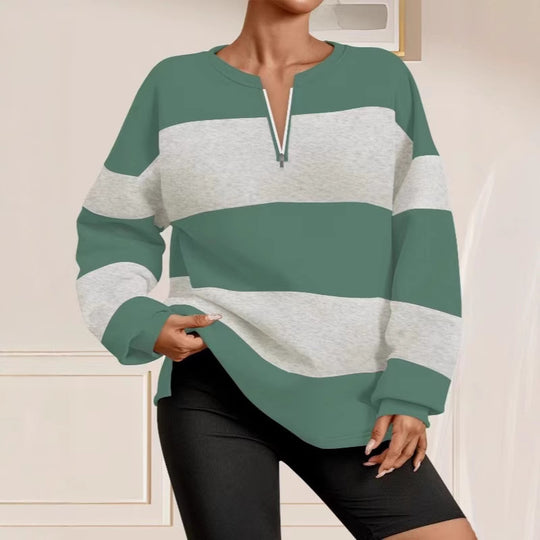Damen Langarm Sweatshirt mit modernem Reißverschluss und gestreiftem Design R&B
