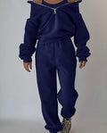 Damen Lässiger Oversized-Hoodie und Jogginghose Set mit Praktischem Reißverschluss R&B