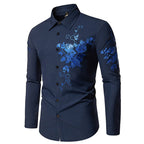 Herren Langarmhemd mit floralen Stickereien R&B
