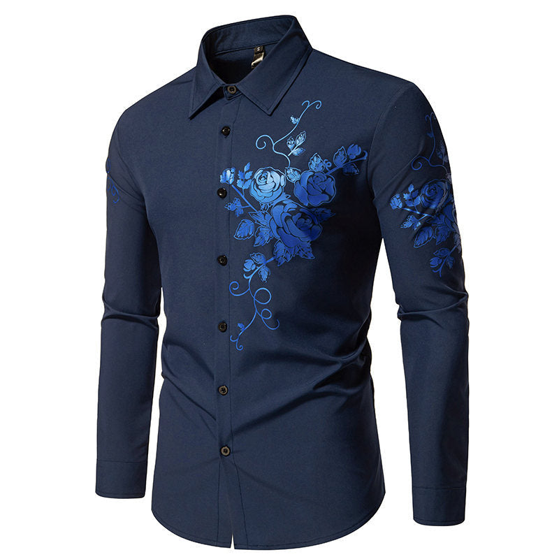 Herren Langarmhemd mit floralen Stickereien R&B