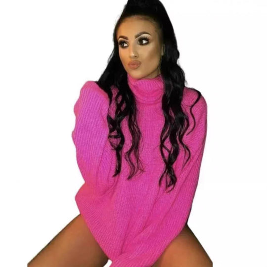 Damen Oversized-Strickpullover mit hohem Kragen und lässigem Schnitt R&B