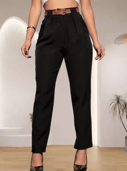 Damen elegante Hochbundhose mit Faltendetails R&B